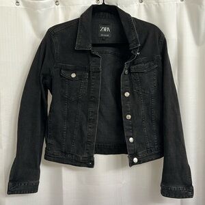 Zara Black Washed Denim Jacket